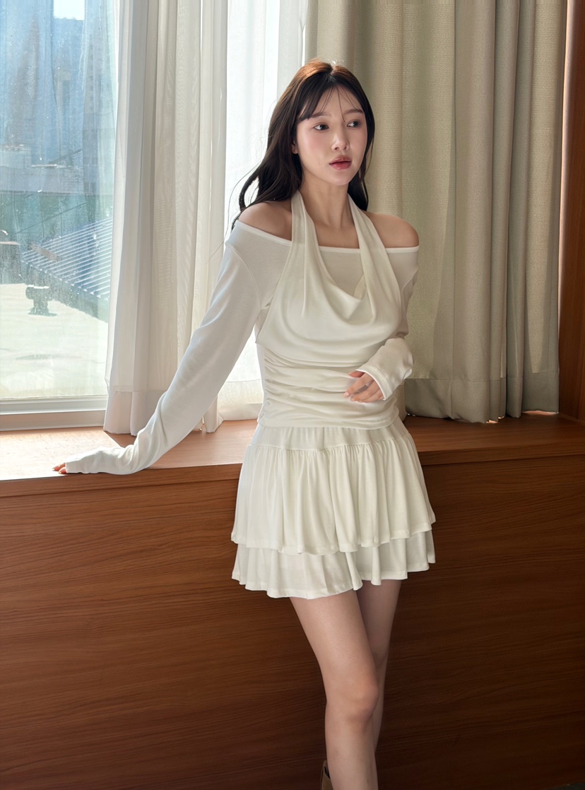 N BROWN東大門實拍女士新品推薦人氣休閑真品長袖T恤褶裥N BROWN長袖T恤