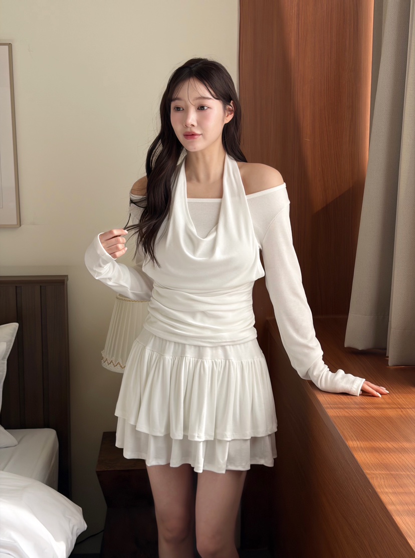 N BROWN東大門實拍女士新品推薦人氣休閑真品長袖T恤褶裥N BROWN長袖T恤