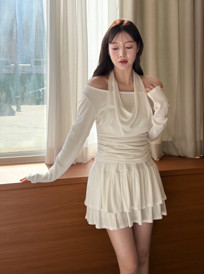 N BROWN東大門實拍女士新品推薦人氣休閑真品長袖T恤褶裥N BROWN長袖T恤