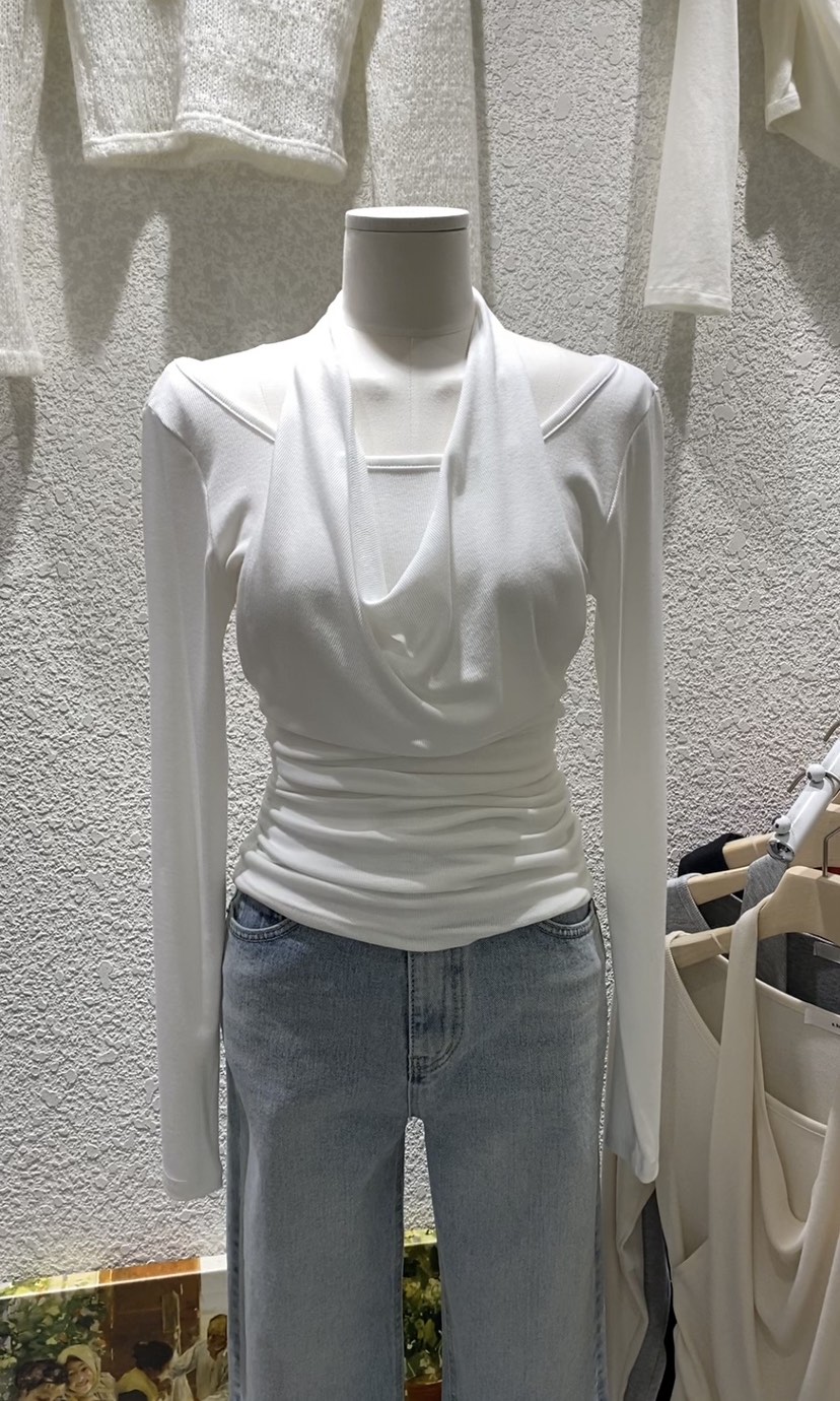 N BROWN東大門實拍女士新品推薦人氣休閑真品長袖T恤褶裥N BROWN長袖T恤圖色1