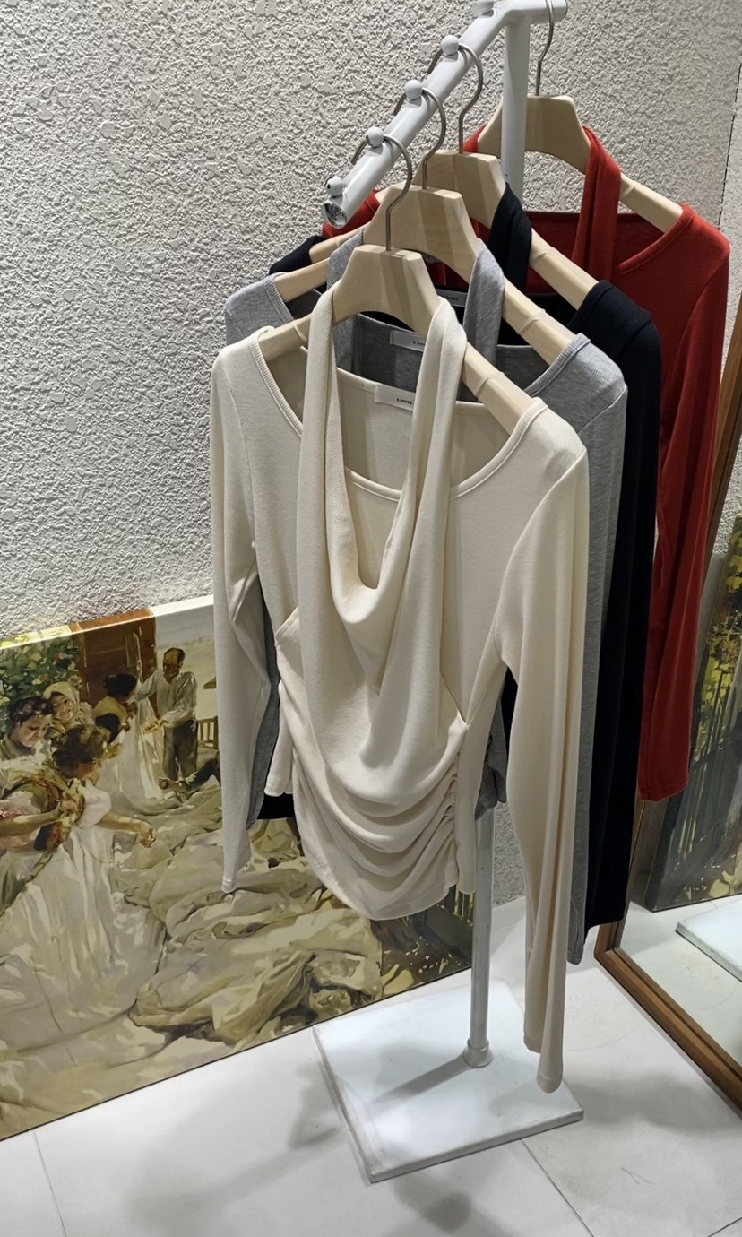 N BROWN東大門實拍女士新品推薦人氣休閑真品長袖T恤褶裥N BROWN長袖T恤圖色2