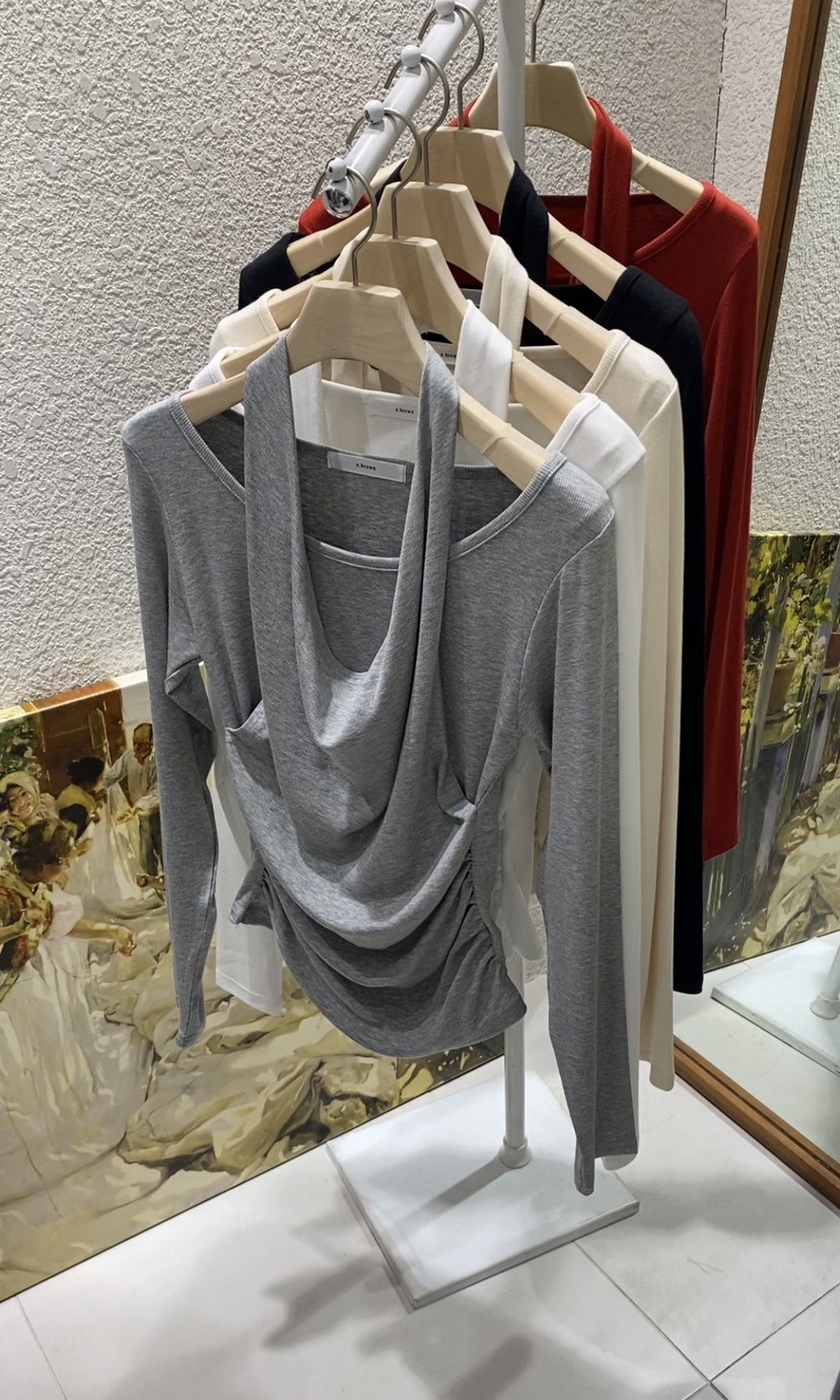 N BROWN東大門實拍女士新品推薦人氣休閑真品長袖T恤褶裥N BROWN長袖T恤圖色3