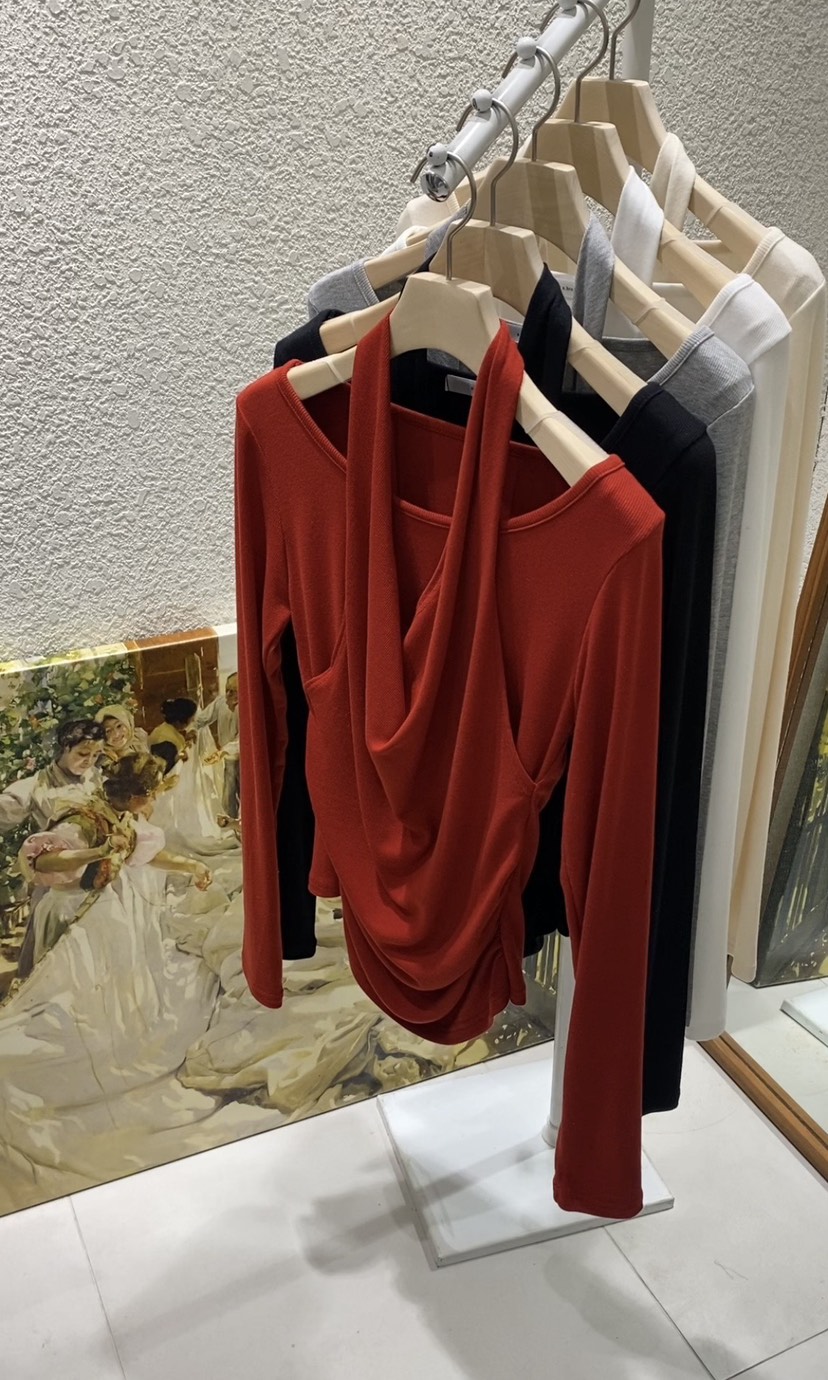 N BROWN東大門實拍女士新品推薦人氣休閑真品長袖T恤褶裥N BROWN長袖T恤圖色5