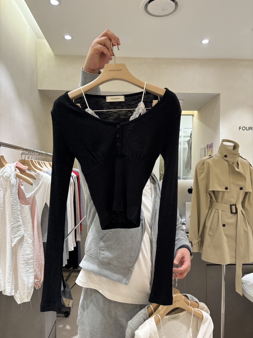 FOUREIGHT東大門實拍女士新品26春夏長袖T恤假兩件蕾絲雙層FOUR EIGHT長袖T恤圖色4