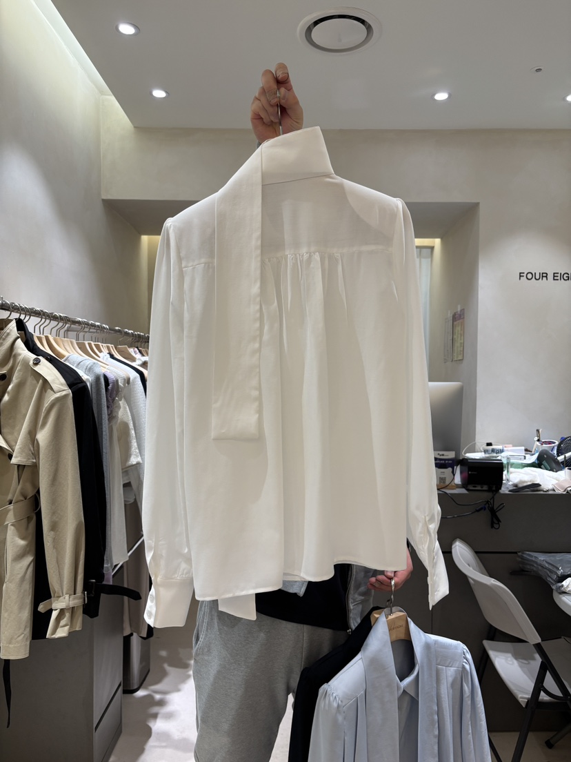 FOUREIGHT韓國直郵女士新品推薦26春夏襯衫蕾絲衫系帶褶裥FOUR EIGHT襯衫/蕾絲衫