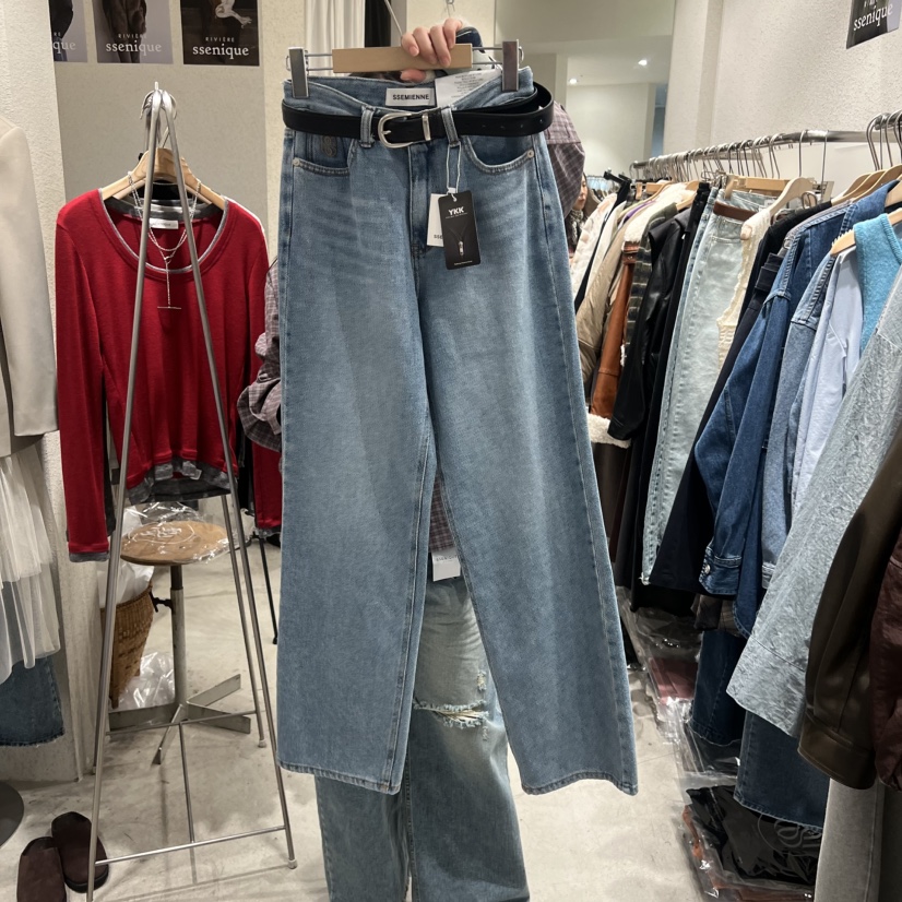 SSEMIENNE韓國直郵女士新款真品時尚熱賣牛仔褲不含腰帶磨毛SSENIQUE牛仔褲圖色1
