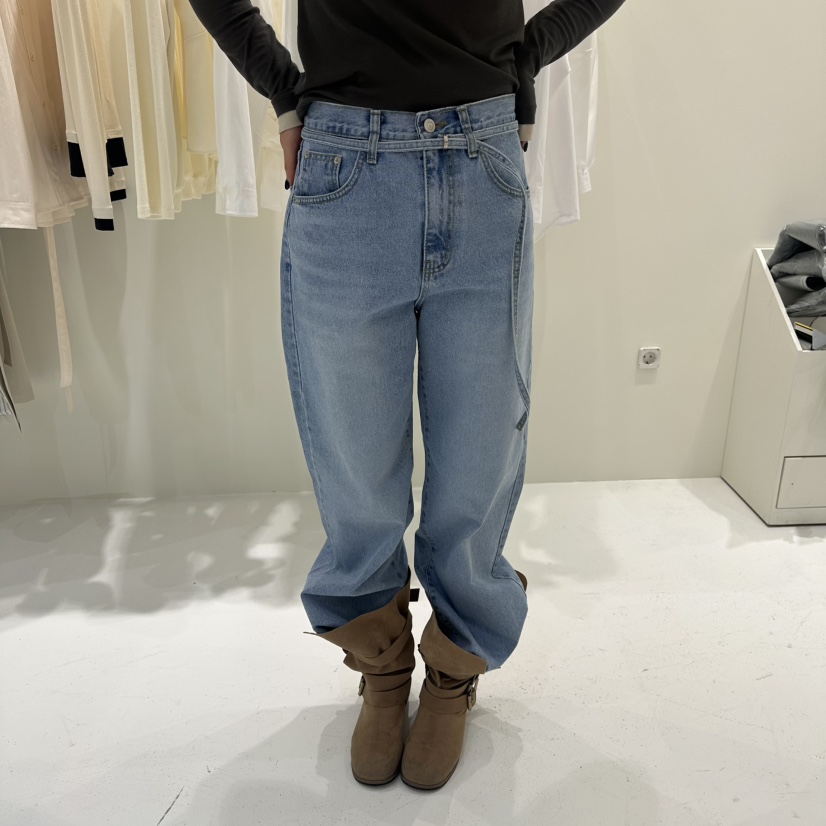 VEREN東大門直郵女士新款時尚26春夏真品牛仔褲含腰繩系帶VEREN牛仔褲