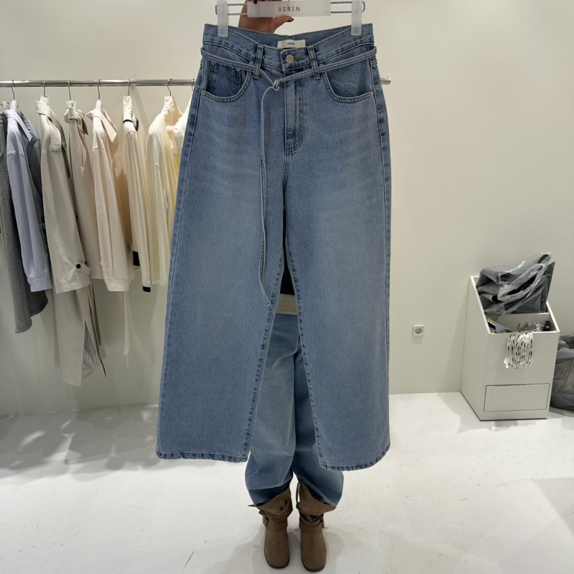 VEREN東大門直郵女士新款時尚26春夏真品牛仔褲含腰繩系帶VEREN牛仔褲圖色1