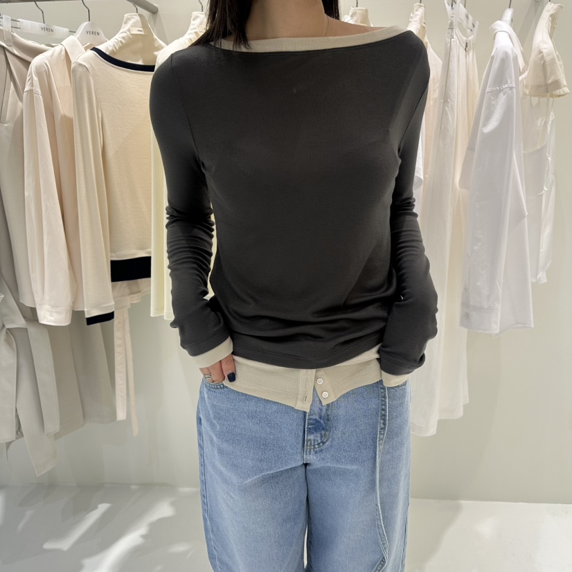 VEREN韓國直郵女裝新款休閑26春夏推薦人氣職業時尚長袖T恤VEREN長袖T恤