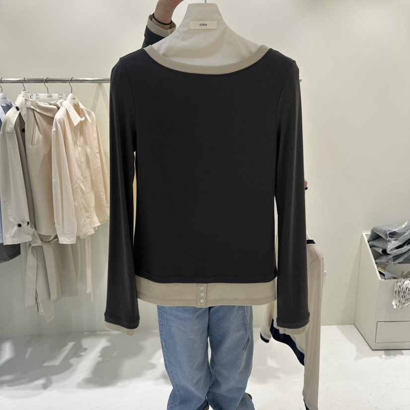 VEREN韓國直郵女裝新款休閑26春夏推薦人氣職業時尚長袖T恤VEREN長袖T恤圖色2