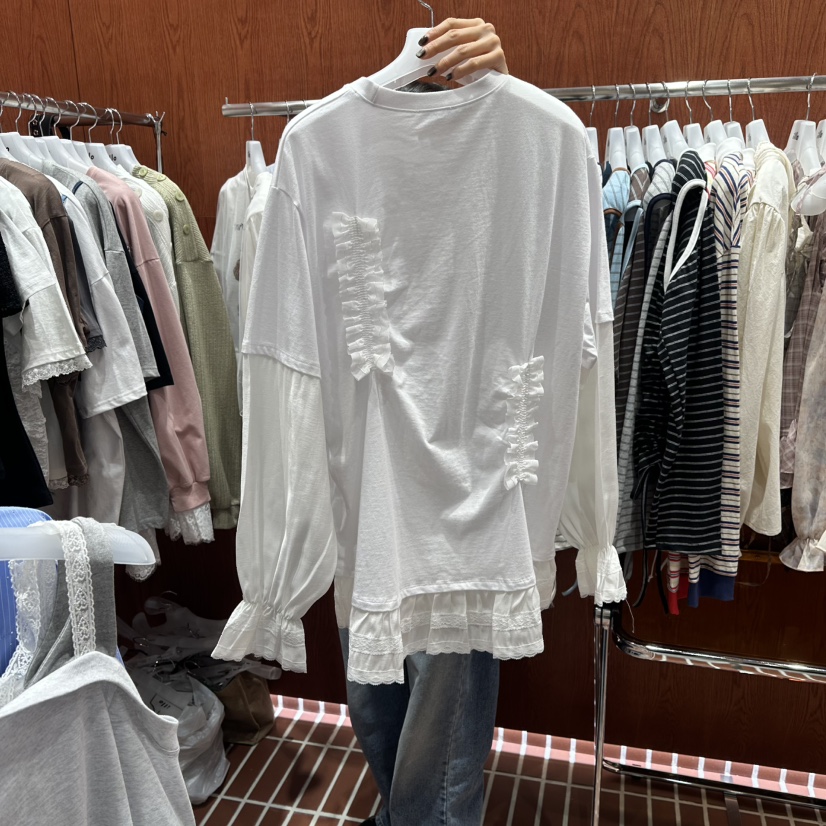 ILLO/MOCI韓國直郵女士新款職業熱賣真品26春夏長袖T恤荷葉邊ILLO/MOCI長袖T恤