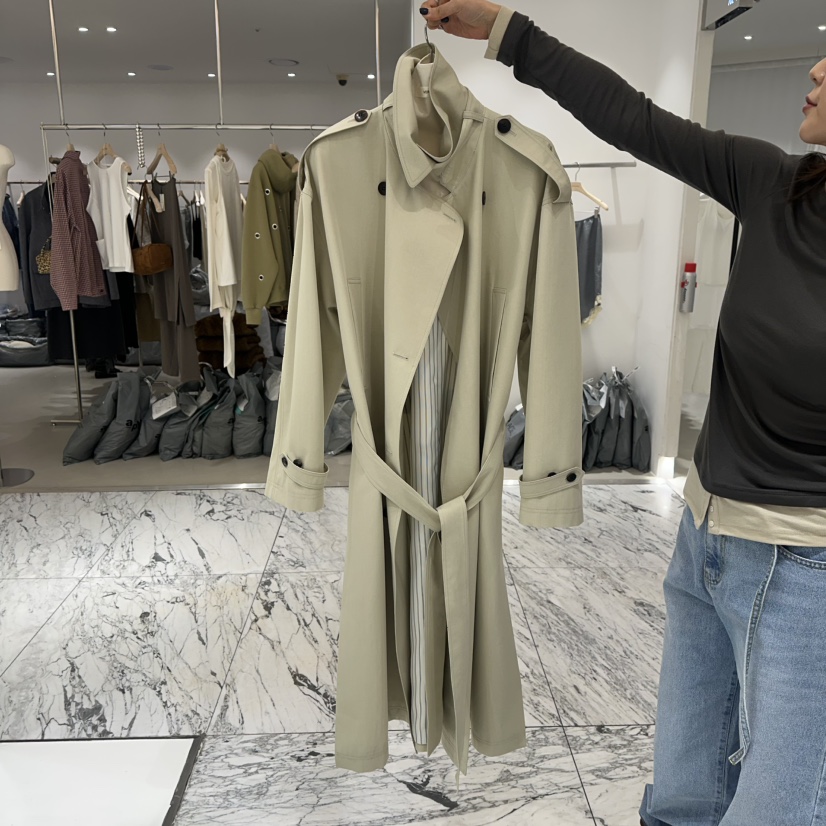 VEREN東大門實拍女士新品推薦職業26春夏熱賣長款風衣含腰帶VEREN長款風衣圖色1