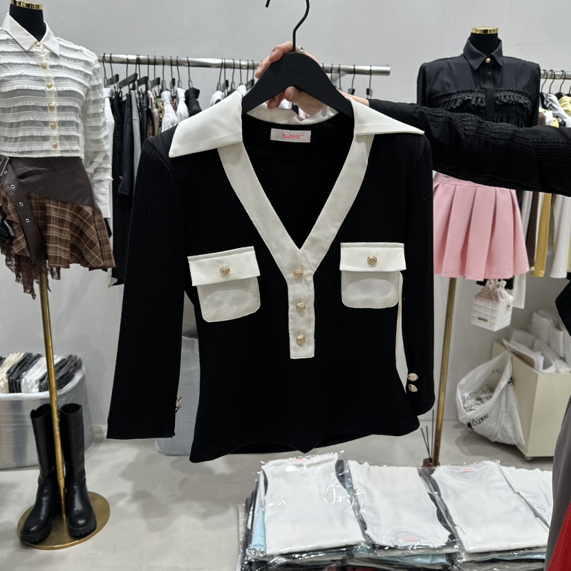 BUBBLE/LOTTIMO東大門代購女裝新款26春夏時尚長袖T恤口袋BUBBLE/LOTTIMO長袖T恤圖色1