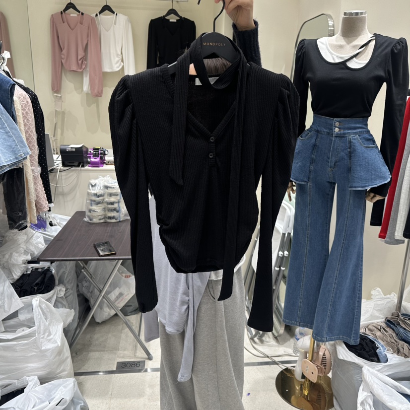 MONOPOLY韓國代購女士新款休閑真品職業熱賣長袖T恤含圍巾MONO_POLY長袖T恤圖色2