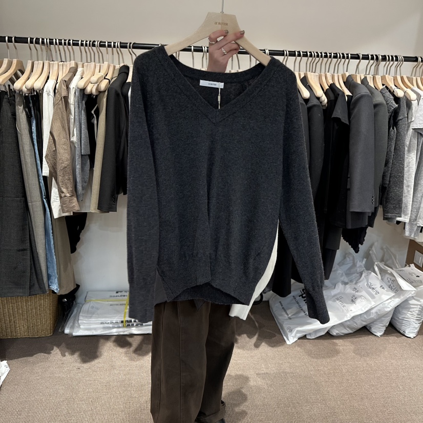 LE BUTTER東大門實拍女裝新品推薦人氣休閑時尚針織衫V領LE BUTTER針織衫圖色2墨色