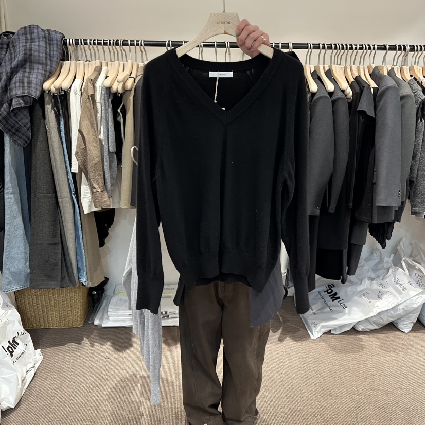LE BUTTER東大門實拍女裝新品推薦人氣休閑時尚針織衫V領LE BUTTER針織衫圖色4黑色