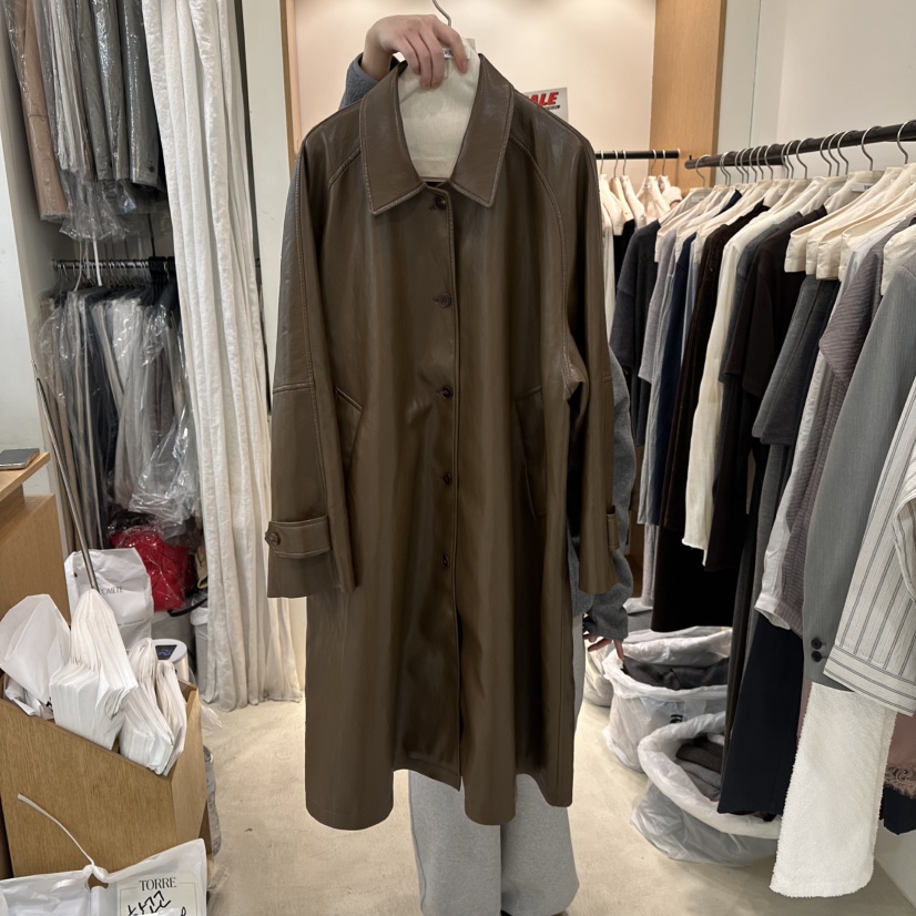 TORRE韓國代購女士新品26春夏推薦時尚人氣休閑長款風衣皮革TORRE長款風衣圖色1