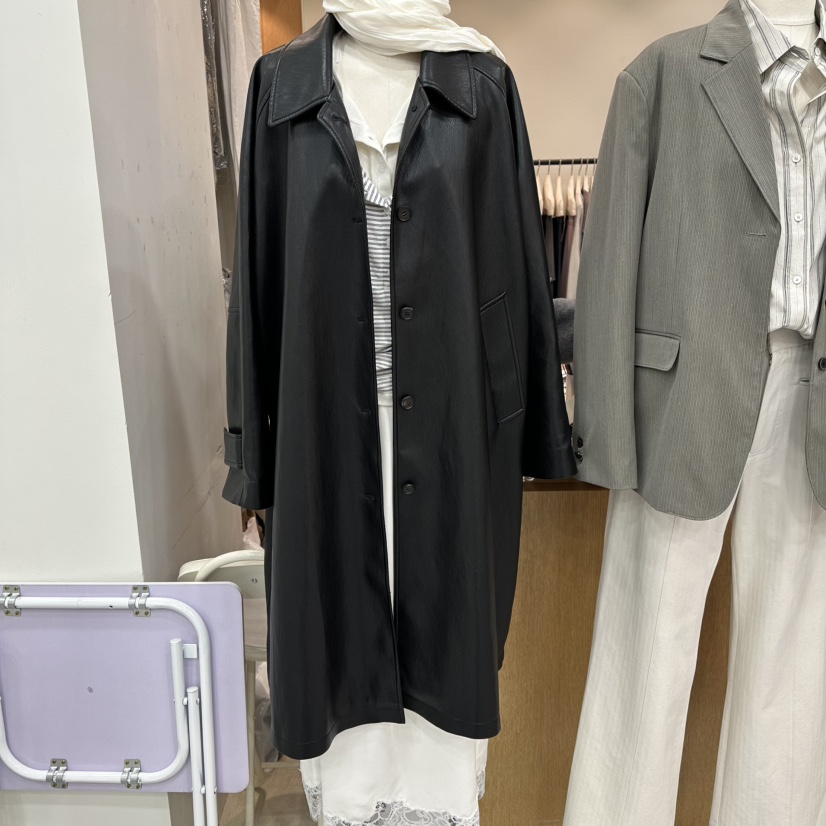 TORRE韓國代購女士新品26春夏推薦時尚人氣休閑長款風衣皮革TORRE長款風衣圖色2