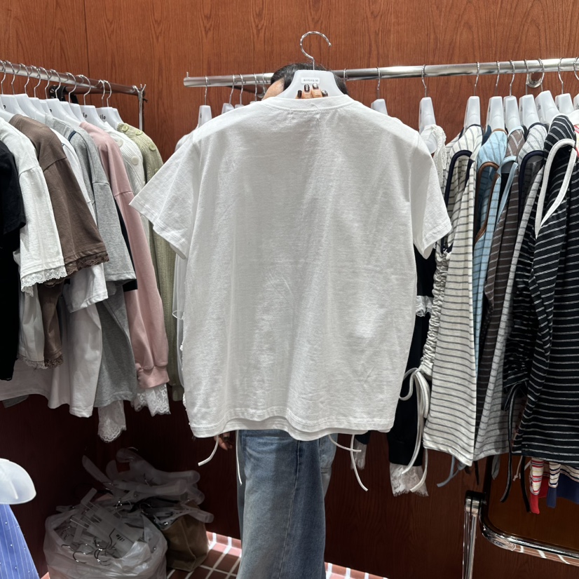 ILLO/MOCI東大門代購女士新品26春夏時尚T恤假兩件花朵褶皺ILLO/MOCIT恤