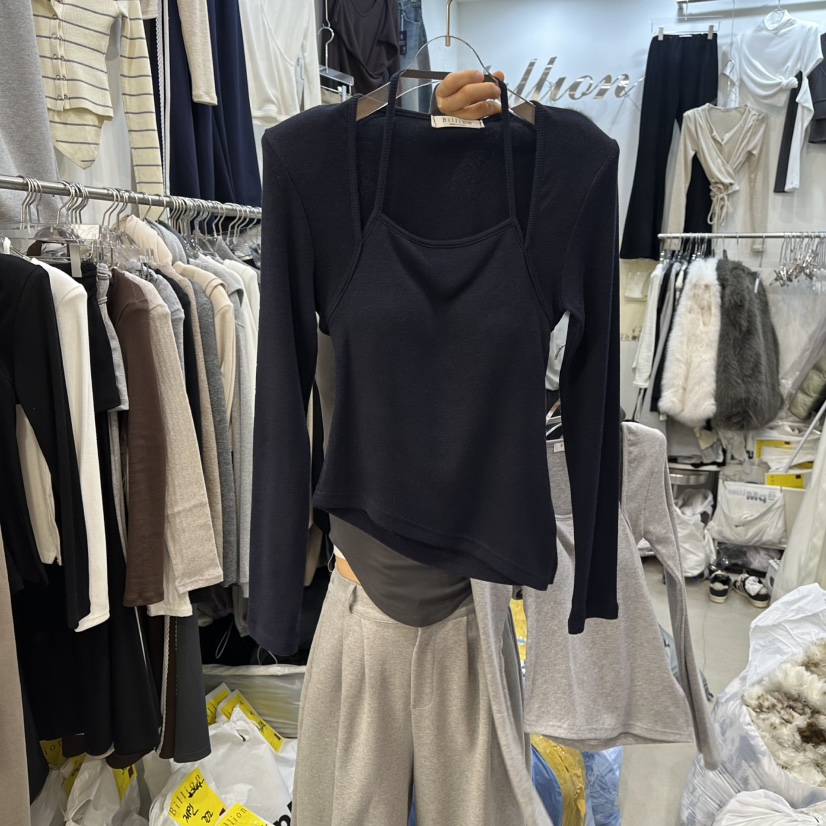 BILLION-L韓國直郵女士新款26春夏休閑真品長袖T恤假兩件BILLION-L長袖T恤圖色4深藍色