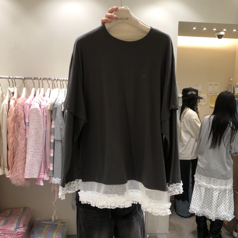 BY FLOW東大門直郵女士新品人氣26春夏長袖T恤雙排扣網眼BY FLOW長袖T恤圖色1