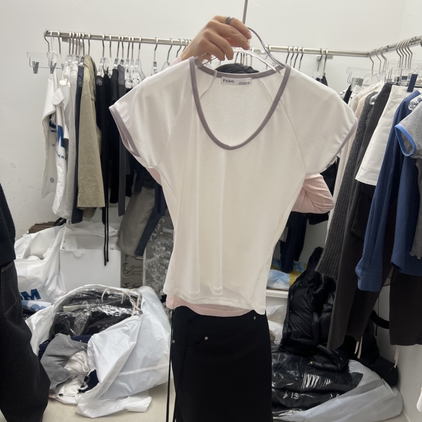 PADO東大門實拍女士新品時尚26春夏推薦人氣職業T恤天鵝絨PADOT恤圖色2
