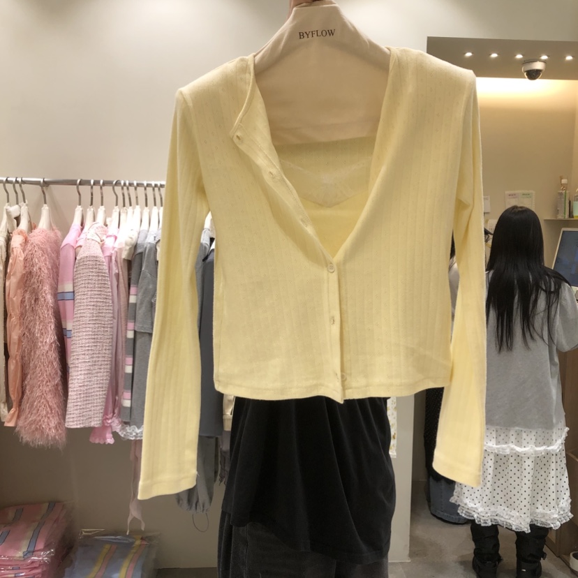 BY FLOW韓國代購女士新品26春夏職業針織衫假兩件蕾絲開衫BY FLOW針織衫圖色1