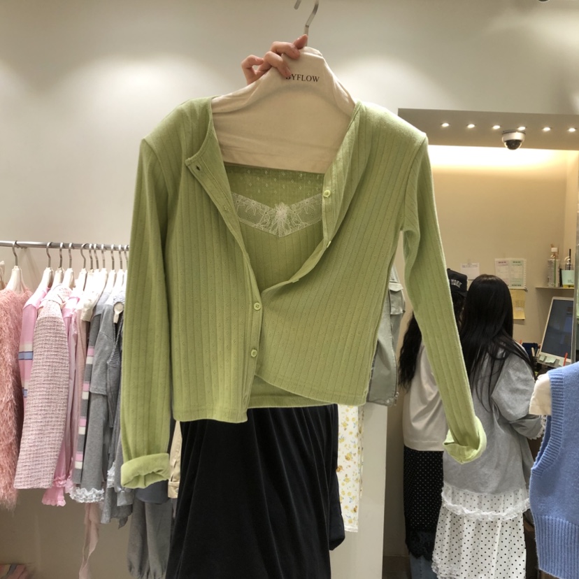 BY FLOW韓國代購女士新品26春夏職業針織衫假兩件蕾絲開衫BY FLOW針織衫圖色2