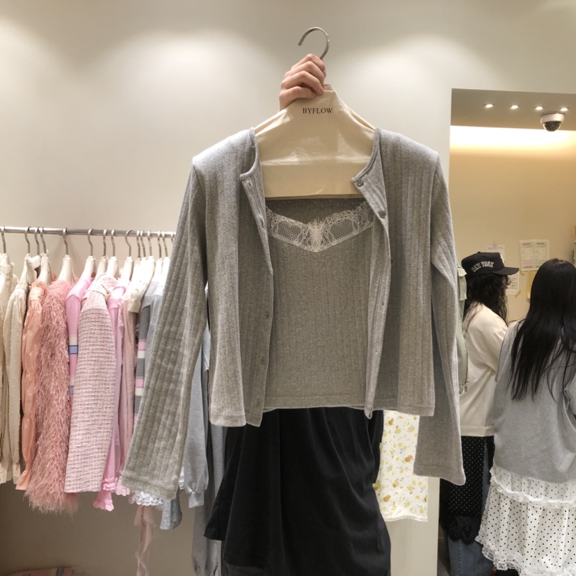BY FLOW韓國代購女士新品26春夏職業針織衫假兩件蕾絲開衫BY FLOW針織衫圖色3