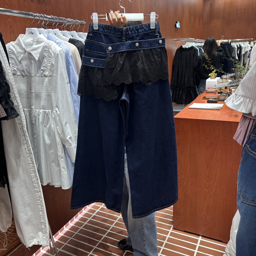 ILLO/MOCI韓國直郵女士新款人氣休閑26春夏時尚牛仔褲蕾絲ILLO/MOCI牛仔褲