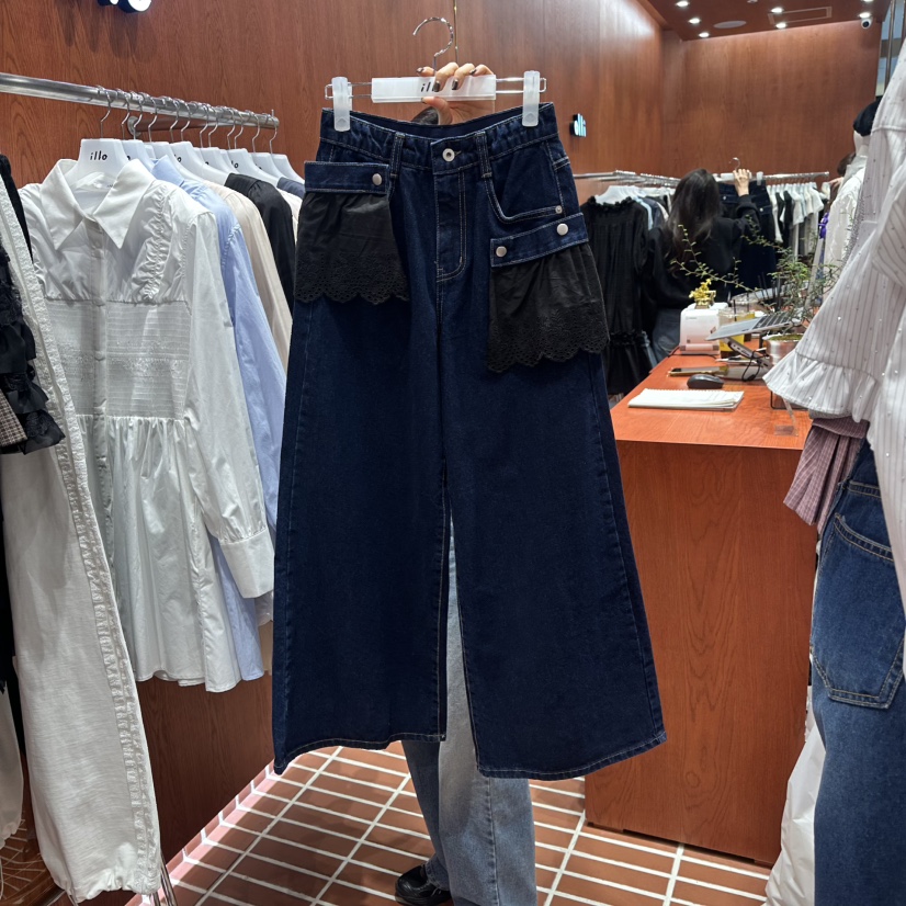 ILLO/MOCI韓國直郵女士新款人氣休閑26春夏時尚牛仔褲蕾絲ILLO/MOCI牛仔褲圖色1