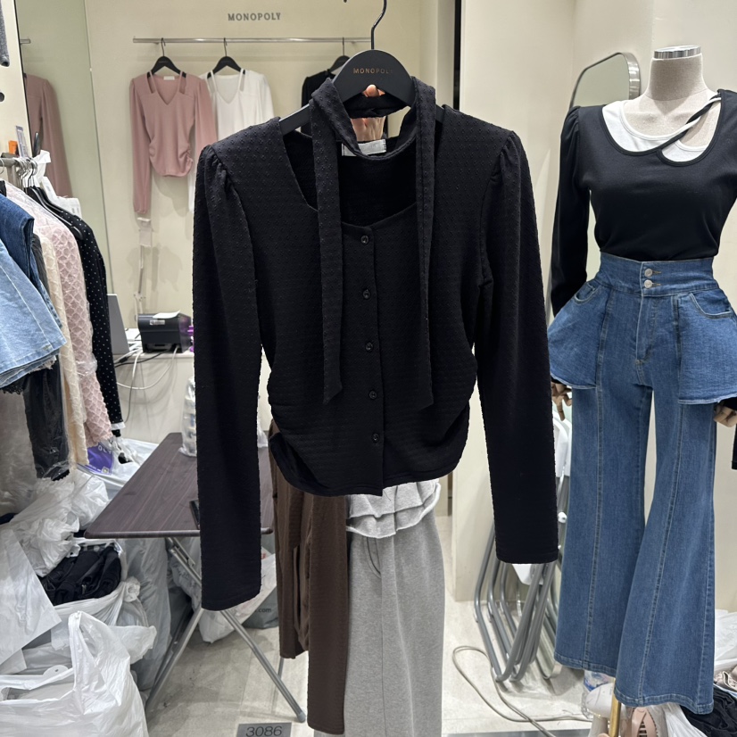 MONOPOLY東大門代購女士新款人氣職業推薦熱賣長袖T恤含圍巾MONO_POLY長袖T恤圖色3