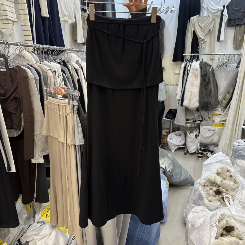 BILLION-L東大門直郵女裝新品人氣休閑真品時尚長裙含腰繩BILLION-L長裙圖色2黑色