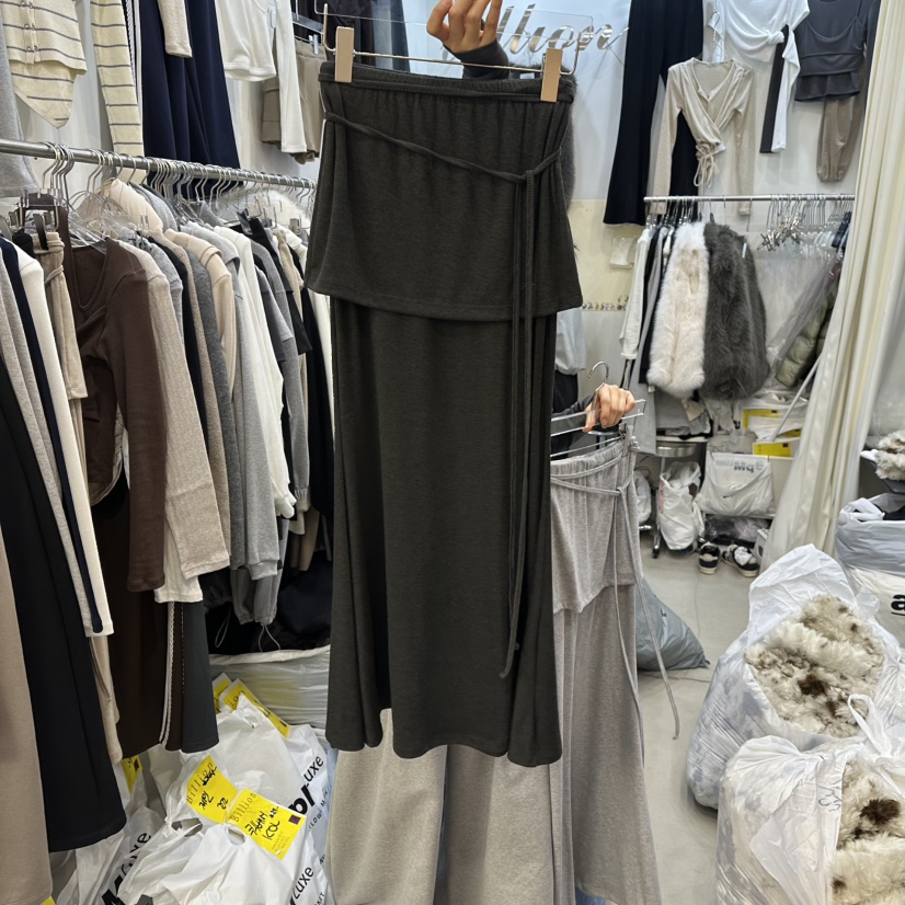 BILLION-L東大門直郵女裝新品人氣休閑真品時尚長裙含腰繩BILLION-L長裙圖色4墨色