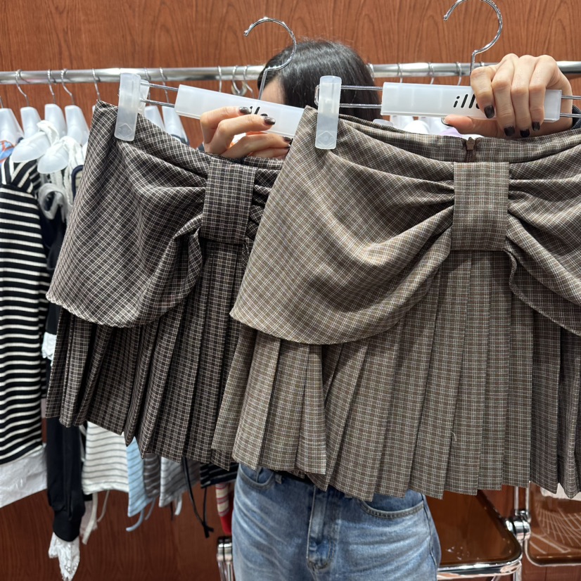 ILLO/MOCI東大門直郵女裝新款熱賣真品休閑短裙格紋褶皺ILLO/MOCI短裙