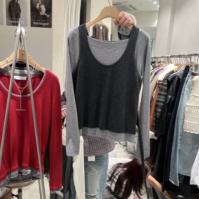 SSEMIENNE東大門直郵女裝新款真品26春夏熱賣長袖T恤假兩件SSENIQUE長袖T恤