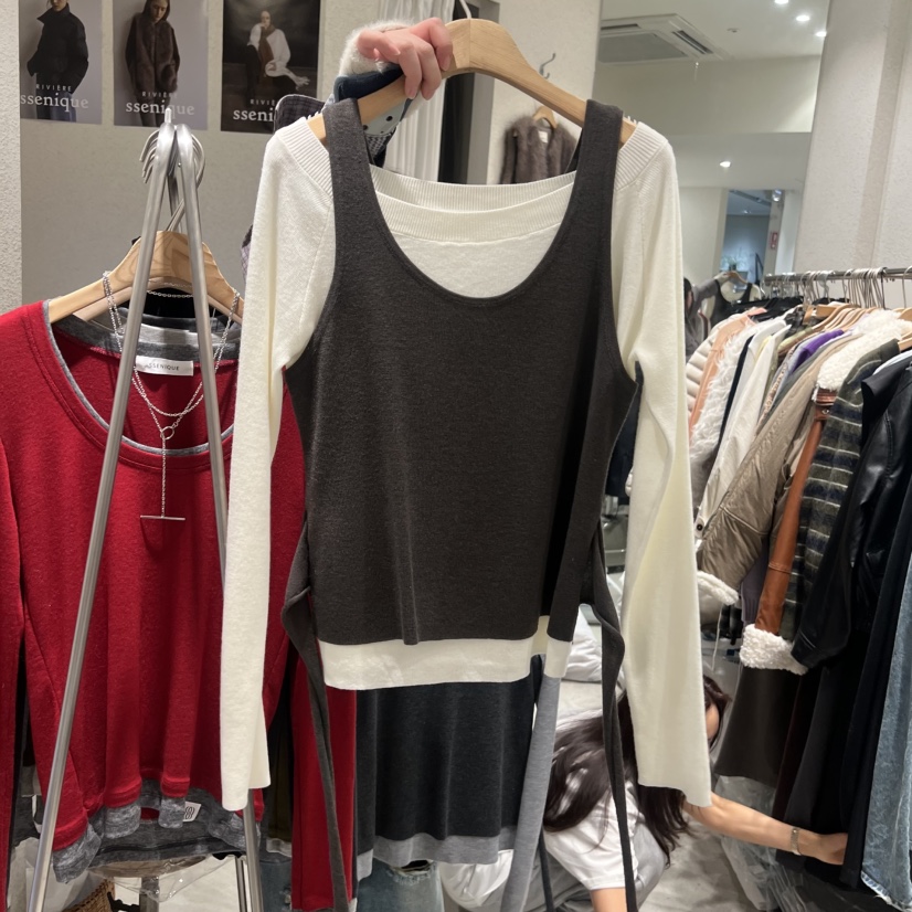 SSEMIENNE東大門直郵女裝新款真品26春夏熱賣長袖T恤假兩件SSENIQUE長袖T恤圖色1