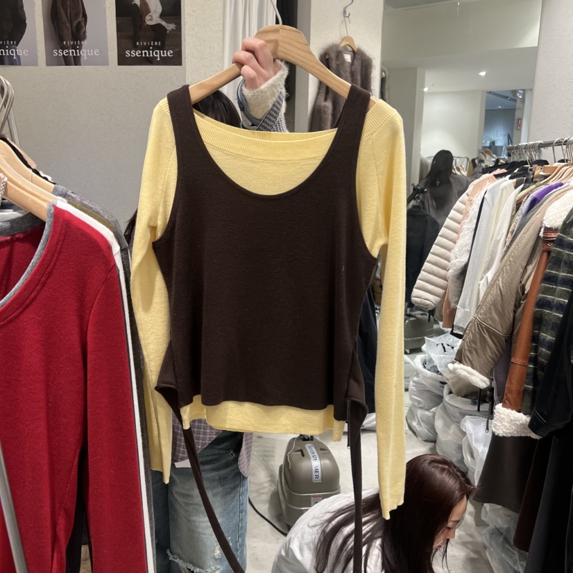 SSEMIENNE東大門直郵女裝新款真品26春夏熱賣長袖T恤假兩件SSENIQUE長袖T恤圖色3