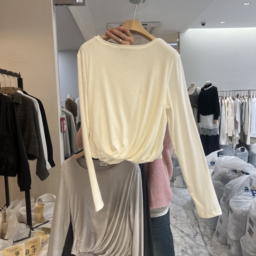 LA MAGIE FEMME東大門代購女裝新款熱賣休閑長袖T恤褶皺Lamagie Femme長袖T恤