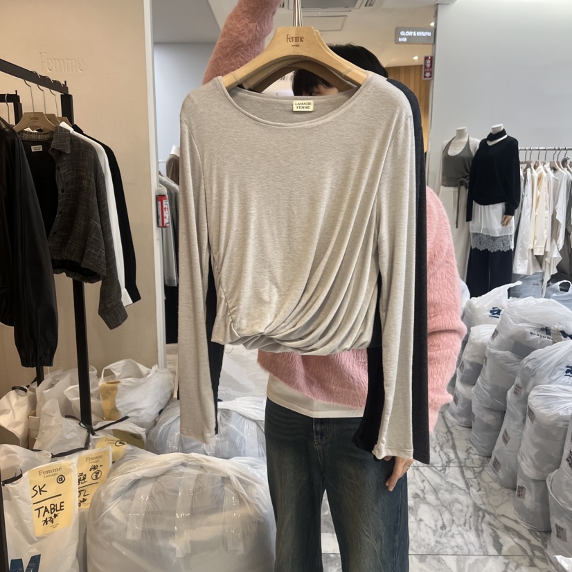 LA MAGIE FEMME東大門代購女裝新款熱賣休閑長袖T恤褶皺Lamagie Femme長袖T恤圖色2