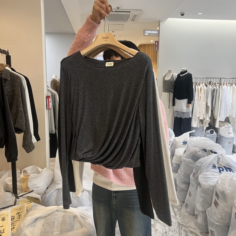 LA MAGIE FEMME東大門代購女裝新款熱賣休閑長袖T恤褶皺Lamagie Femme長袖T恤圖色3