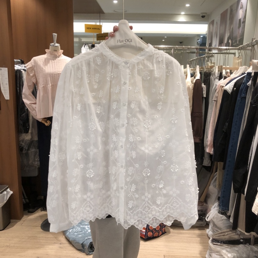 OGI韓國代購女裝新款熱賣26春夏休閑人氣襯衫蕾絲衫不含腰帶FLat OGI襯衫/蕾絲衫圖色2