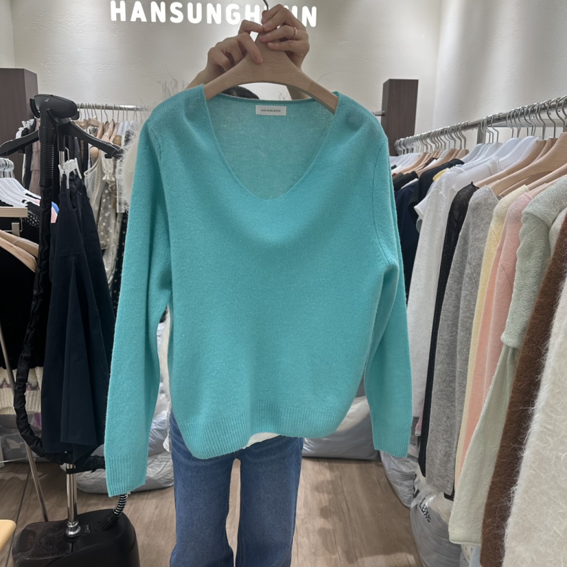 HANSUNGHYUN韓國直郵女士新品休閑熱賣真品針織衫V領羊毛HANSUNGHYUN針織衫圖色1