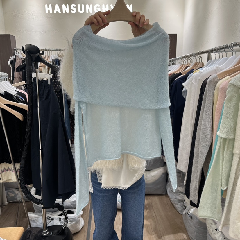 HANSUNGHYUN東大門直郵女士新品時尚休閑真品職業針織衫露肩HANSUNGHYUN針織衫圖色3