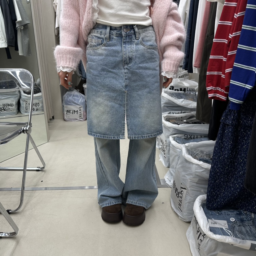 ASCEND東大門代購女裝新款休閑推薦真品時尚人氣牛仔褲雙層ASCEND牛仔褲圖色1