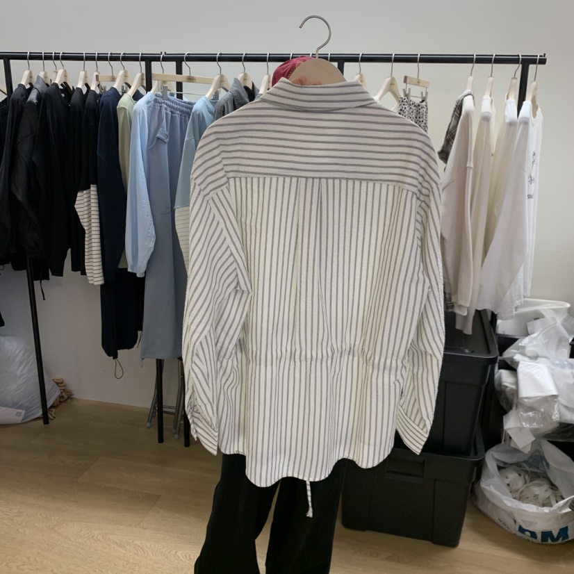 SPAGHETTI東大門實拍女士新品推薦真品襯衫蕾絲衫高領條紋spaghetti襯衫/蕾絲衫