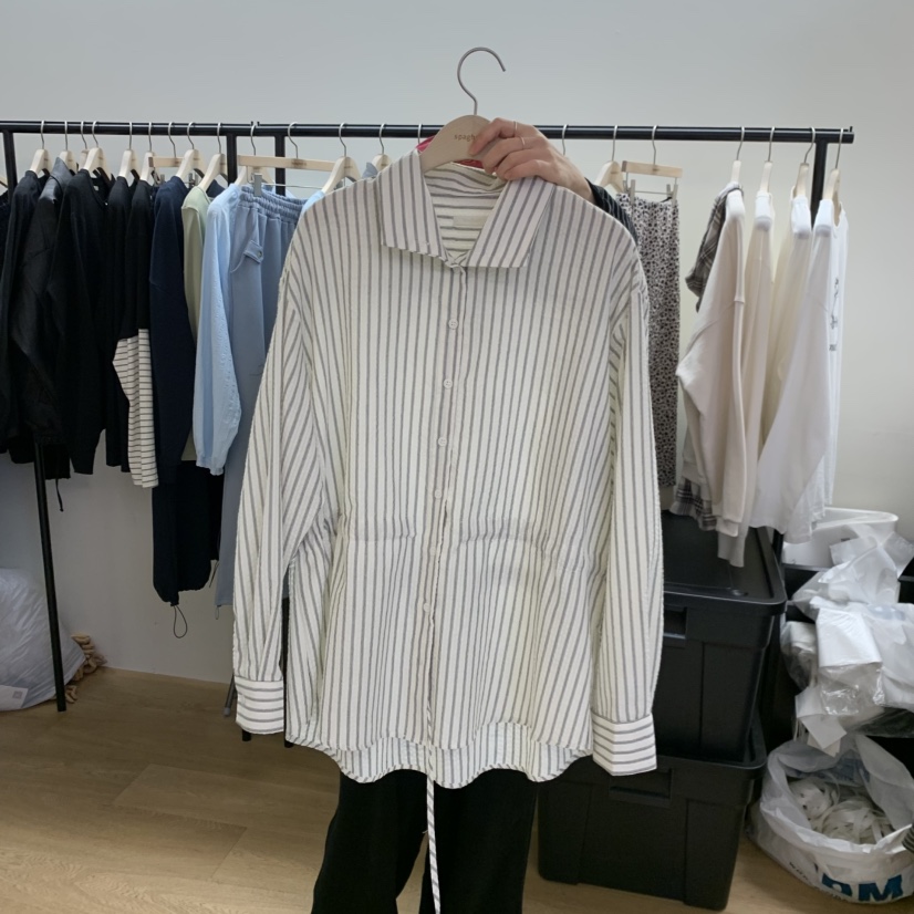 SPAGHETTI東大門實拍女士新品推薦真品襯衫蕾絲衫高領條紋spaghetti襯衫/蕾絲衫圖色2