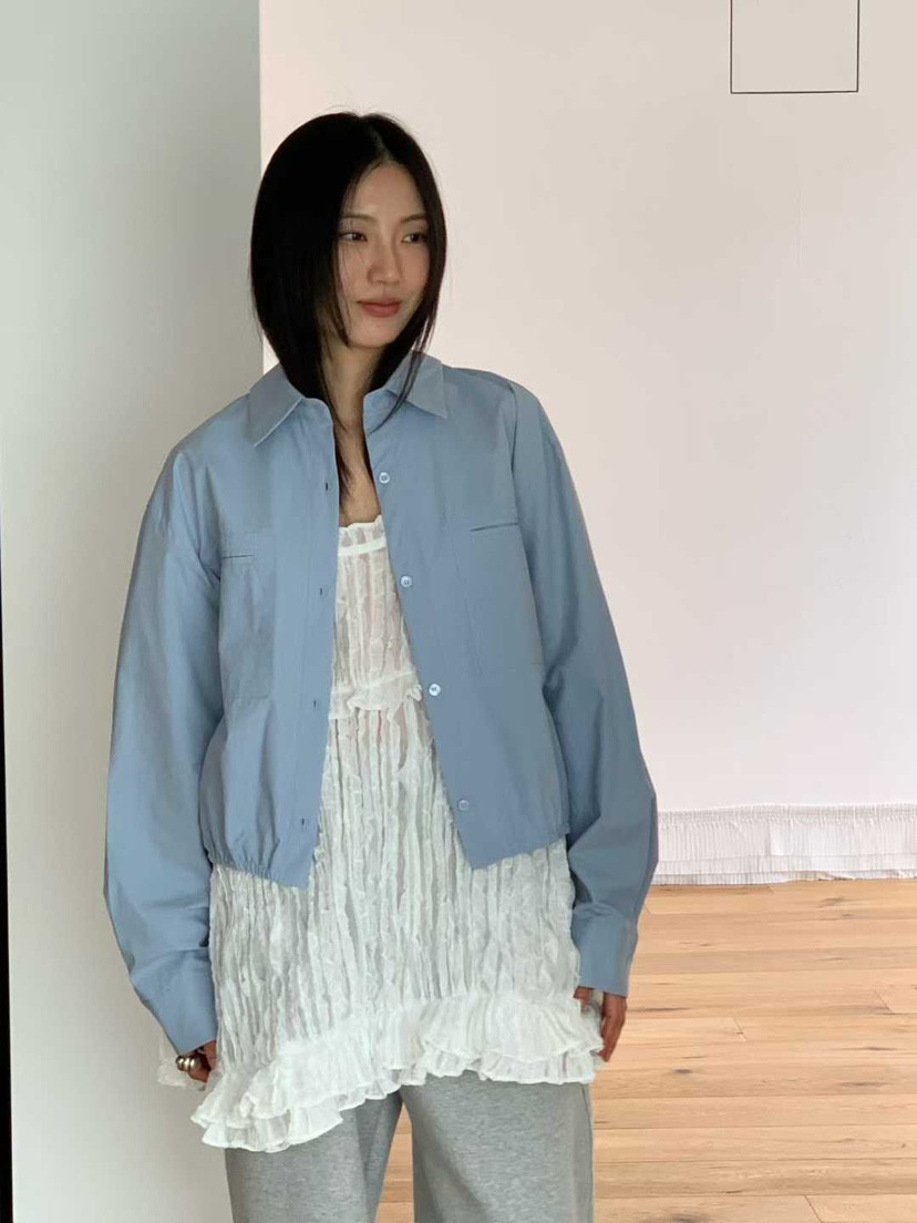 SOLD OUT東大門代購女士新品休閑人氣襯衫蕾絲衫短款褶皺SOLD OUT襯衫/蕾絲衫