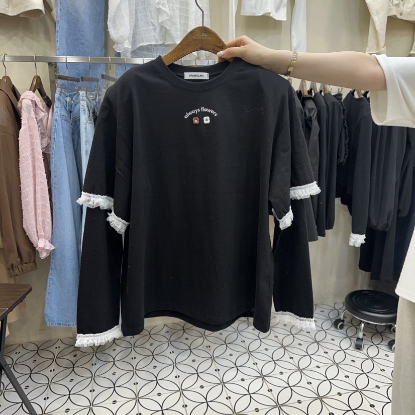 BAMBOLINA韓國代購女裝新品時尚熱賣職業推薦長袖T恤花朵BAMBOLINA長袖T恤圖色2