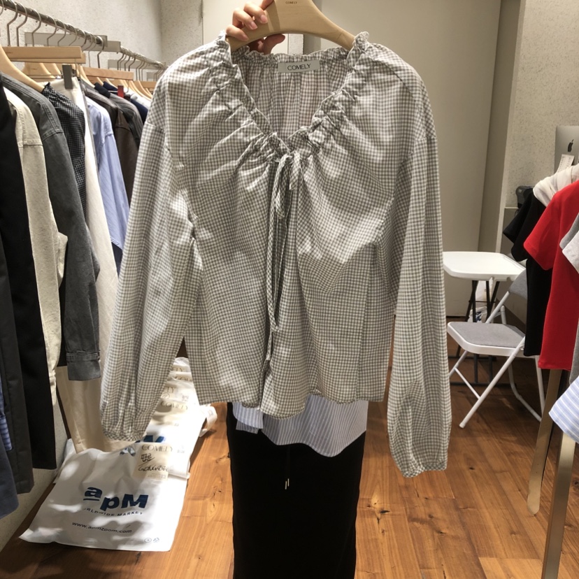 COMELY東大門直郵女士新款休閑人氣時尚熱賣襯衫蕾絲衫格紋COMELY襯衫/蕾絲衫圖色1